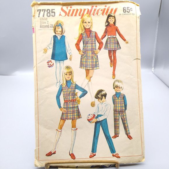 Vintage Sewing PATTERN Simplicity 7785, Girls 1968 Jumper or Top Skirt and Pants - Picture 1 of 2
